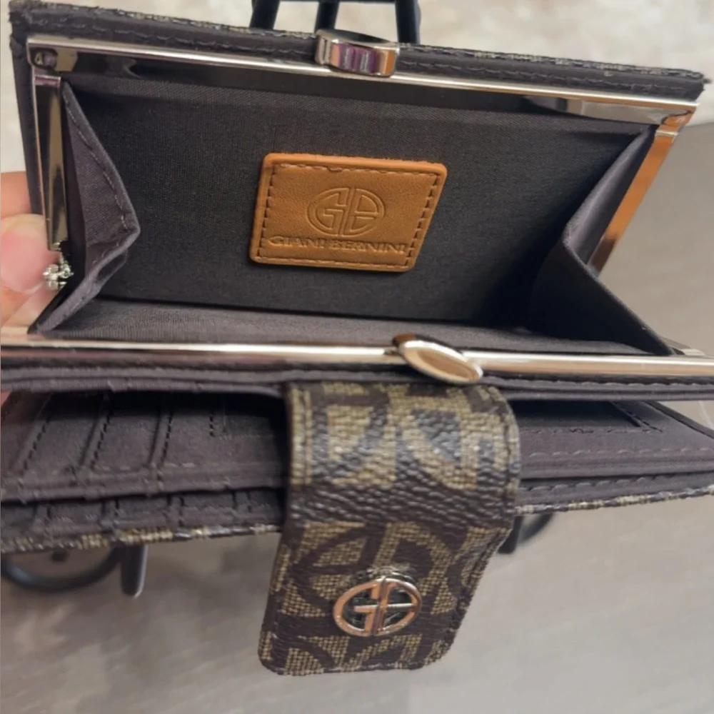 Giani Bernini Wallet Block Leather Framed Indexer Brown Multi Wallet AUTHENTIC